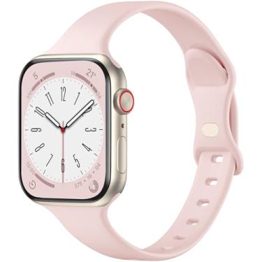 Imagem de WJK Pulseiras femininas rosa compatíveis com Apple Watch de 41 mm, 40 mm, 44 mm, 45 mm, 46 mm, 38 mm, SE 49 mm e 42 mm, pulseira fina de silicone compatível com Apple Watch séries 9, 8, 7, 6, 5, 4, 3,