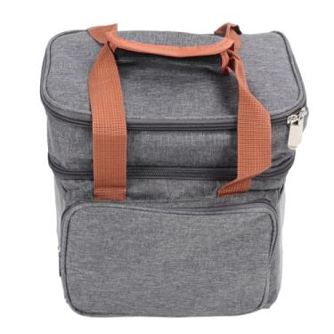 Imagem de Lancheira Isolada Com Tecnologia Avançada de Prensa a Quente, Design de Deck Duplo, Alça de Ombro Removível, Tecido Premium, Armazenamento Quente/frio para Acampamento de (Cinza)