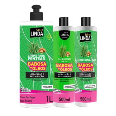 Imagem de Kit Babosa Creme de Pentear + Shampoo e Condicionador - Sallon Linda