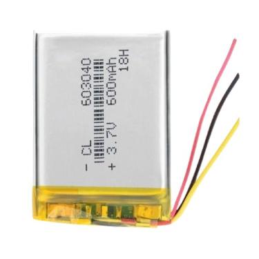 Imagem de bateria 3 fios recarregavel 3,7v 603040 com 600mah 6mm de espessura x 30mm de largura x 40mm de comprimento