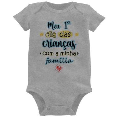 Imagem de Body Bebê Meu primeiro dia das crianças (azul) - Foca na Moda, Cinza, 