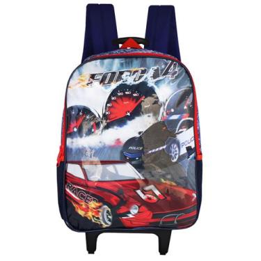 Imagem de Mochila Escolar Rodinha Força 4 Race Infantil Carros Corrida Policia -
