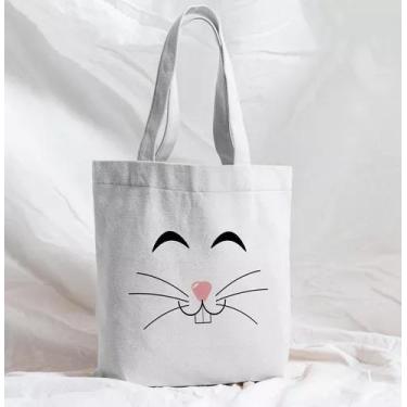 Imagem de Bolsa Sacola Artesanal de Tecido Coelho Branco Páscoa - Fabrika da Fes