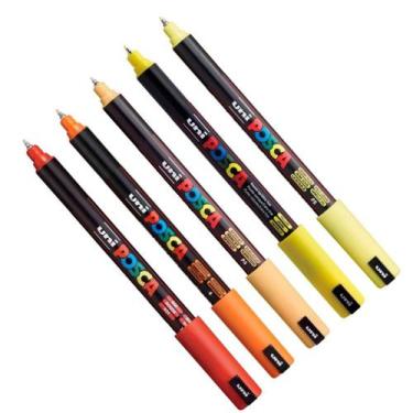 Imagem de Kit 5 Posca PC-1MR VERM, LRNJ, PÔR DO SOL, AMARELO,DAMASCO - Uni-ball