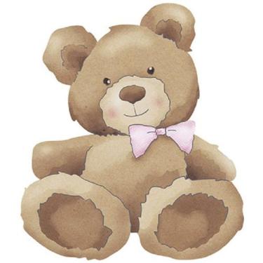 Imagem de Aplique Decoupage Urso Laço Rosa Apm8-850 em Papel e Mdf 8cm Litoarte