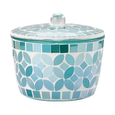 Imagem de Suporte para frascos de banheiro, suporte de cotonete de algodão de vidro de mosaico, armazenamento de acessórios de maquiagem de cosméticos para maquiagem, esponja, sais de banho, armazenamento,