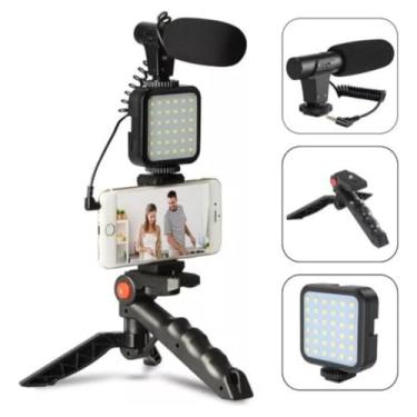 Imagem de Kit Youtuber Vlog Live Tripé Celular Suporte Led Microfone Controle 5 em 1