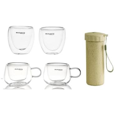 Imagem de Conjunto 4 Copos Café Chá 100ml 80ml 1 Copo Ecológico Tampa - Bugatti
