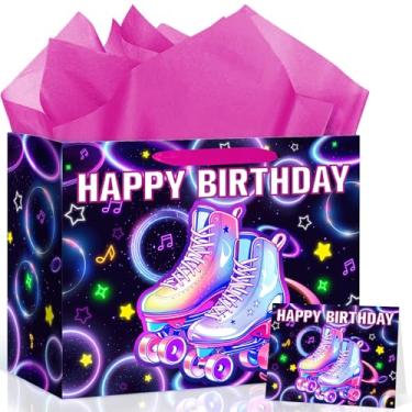 Imagem de Patins de patins para decoração de aniversário com papel de embrulho e cartão, grande, colorido, para festa de aniversário, saco de papel de embrulho, material de festa de patinação para meninas e