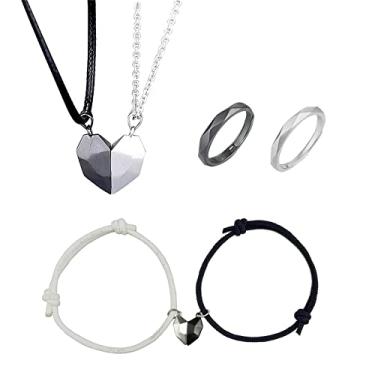 Imagem de 6 peças Yin Yang Conjunto de pulseiras de cordão ajustável para casal Yin Yang Colar com pingente correspondente para BFF Yin Yang Tai Chi Anel para Amizade Namorada, one size, Sem Pedra Preciosa