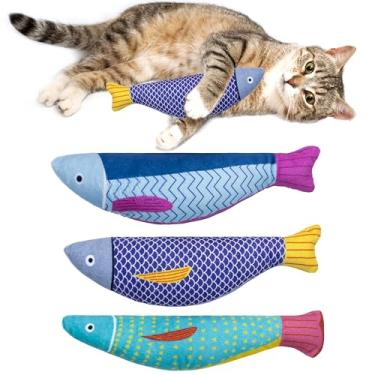 Imagem de Maiiu Peixes macios de erva-dos-gatos, pacote com 3 brinquedos de gato com som de sino, brinquedos interessantes para gatos para uso interno, brinquedos duráveis e altamente interativos de erva de