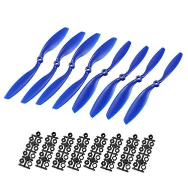 Imagem de uxcell Hélices RC CW CCW 8045 8 x 4,5 polegadas 2 palhetas de asa fixa para brinquedo de avião, nylon azul, 4 pares com anéis adaptadores