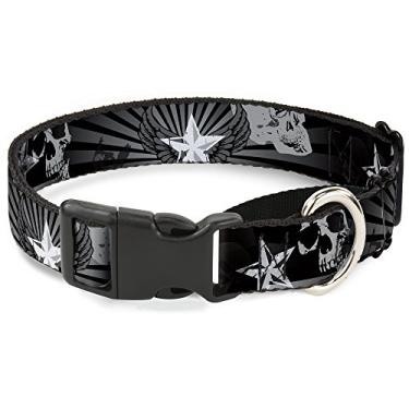 Imagem de Buckle-Down Die Hard Skulls & Stars1 Coleira para cachorro martingale preta/cinza, 3,8 cm de largura - ajusta-se a 33 a 45 cm de gola pequena