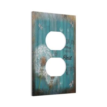 Imagem de Sghxwp Capas de tomada decorativas, placa de madeira turquesa, dente-de-leão, libélula, 1 grupo, placa de parede, receptáculo duplex, interruptor de luz, placa de cobertura para interruptor de luz