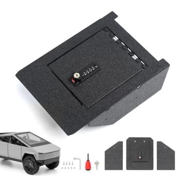Imagem de MOPKIUTR Caixa de bloqueio de console central compatível com Tesla Cybertruck 2024, trava de apoio de braço com trava de impressão digital e chave sobressalente, armazenamento de console de