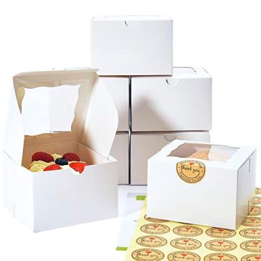Imagem de Huoshange Cookie Boxes with Window 4.5x4.5x3 Inch[50 Pack] Premium White Bakery Boxes,Mini Treat Boxes, Pastry Boxes for Mini Bundt Cake and Individual Cheesecakes