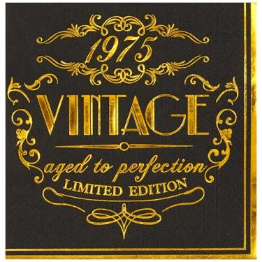 Imagem de Crisky Guardanapos de aniversário de 50 anos para homens decorações de mesa de aniversário de 50 anos ouro preto vintage 1972 bebidas sobremesa decorações de mesa de bolo suprimentos de festa 50 unidades, 3 camadas