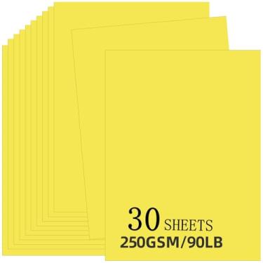 Imagem de 30 folhas de cartolina amarela 21 x 28 cm, 250 gsm/40,8 kg, cartolina A4 grossa e lisa, perfeita para convites, menus, cartões DIY, artes e artesanato