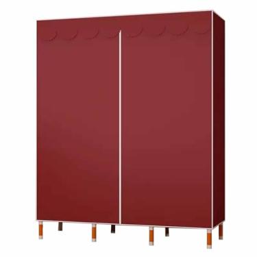 Imagem de Guarda-roupa Armário de guarda-roupa de cor sólida moderno simples oxford pano guarda-roupa de madeira maciça reforçado reforçado casa quarto montagem armazenamento armário