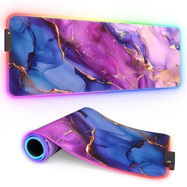 Imagem de ITNRSIIET Mouse pad para jogos RGB, mesa completa XL estendida grande mousepad para jogos, 12 modos de iluminação 30% mais grosso grande LED tapete de mesa para jogadores, 81 x 30 cm, mármore azul