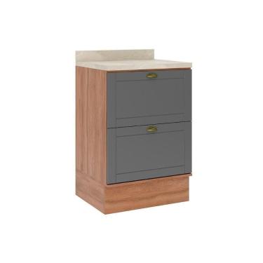 Imagem de Gabinete De Cozinha Modulado Balcão Com Tampo Bella 2610 Com 2 Gavetas 60cm Nogal Cinza