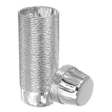 Imagem de HARFINGTON Copos de cupcake prateados, 50 peças de folha de alumínio de 100 ml, forros de cupcake padrão, copos de cupcake para decoração de festa de aniversário, decoração de casamento