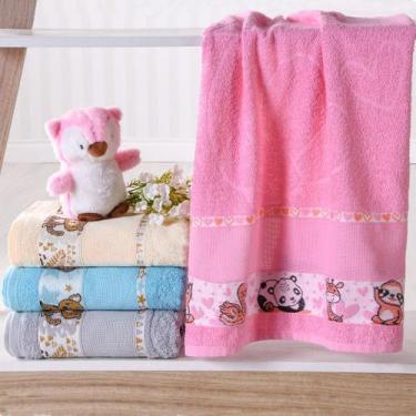 Imagem de Toalha de Rosto Infantil com Barra Ponto Cruz 45x55 - Bene Casa, Rosa