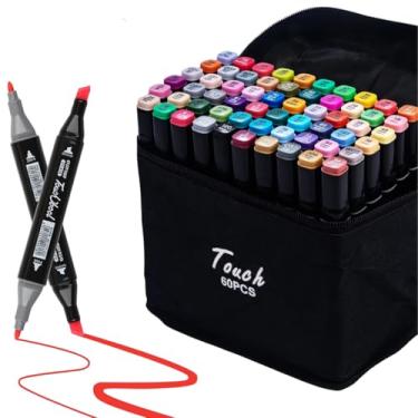 Imagem de Genérico Caneta Touch Para Colorir Desenho Profissional - Pontas Duplas (Fino, Grosso) - 60 Cores Vivas e Codificadas - Ideal Para Desenhos, Ilustrações e Projetos Escolares