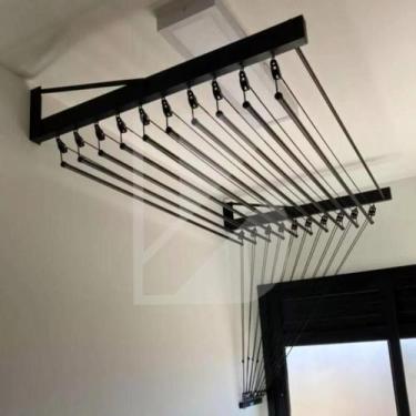 Imagem de Varal Individual De Parede 140cm Com 10 Varetas Em Alumínio - Preto - 