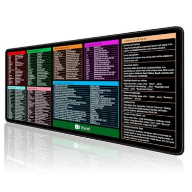 Imagem de HUAMXE Tapete de mouse Excel com teclas de atalho, 80 x 40 cm, mouse pad grande estendido para jogos, tapete de teclado de computador grande XXL com bordas costuradas para desktop, tapete de mesa