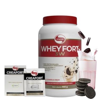 Imagem de Combo Whey Fort 3W 900g Vitafor Proteina Isolado/concentrado Original e Creafort Creatina 100% Alta Pureza 30 Saches 3g (900, Cookies)