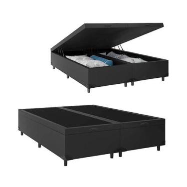 Imagem de Cama Box Baú Bipartido Queen Size, Blindado Sintético Preto - Real Com