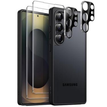 Imagem de JETech 5 em 1 Capa Fosca para Samsung Galaxy S25 Ultra 5G com 2 Protetores de Tela e Protetor de Lente de Câmera, Case Traseira Translúcida, Capinha Película de Vidro Temperado (Titânio Preto)