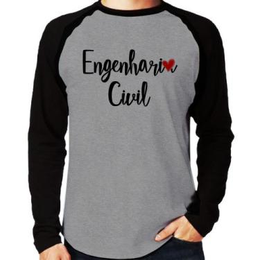 Imagem de Camiseta Raglan Engenharia Civil Manga Longa - Foca na Moda, Cinza, Pr