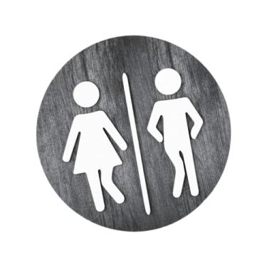 Imagem de Fenteer Placa de banheiro redonda Placa de banheiro de madeira de madeira sinal de banheiro exclusivo Acessórios Identificação Placa de porta de porta para, Cinza