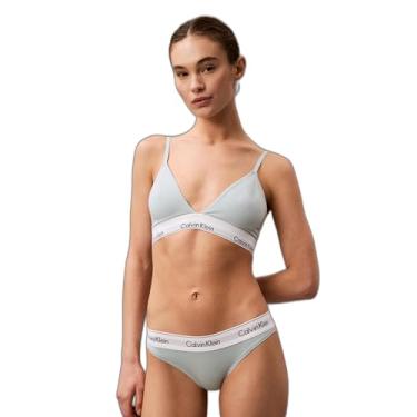 Imagem de Calvin Klein Sutiã feminino moderno de algodão levemente forrado com triângulo sem fio, Azul esterlina, GG