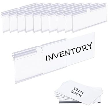 Imagem de 50 peças de etiquetas de cesto com encaixe, etiquetas de preço de prateleira de arame de plástico transparente, etiquetas para caixas de armazenamento, suporte de exibição de sinal de mercadoria, 50