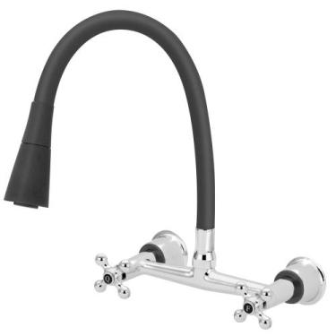 Imagem de Torneira Misturador Parede Gourmet Flexível Preto Cozinha - Modelar