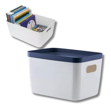 Imagem de Caixa Organizadora Multiuso 25x41x32,cm Branca com Tampa Azul