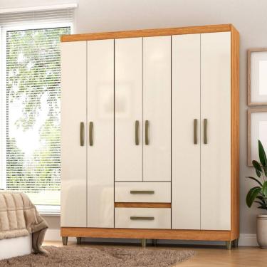 Imagem de Roupeiro Coimbra 6 Portas 2 Gavetas Cinamomo/Off White