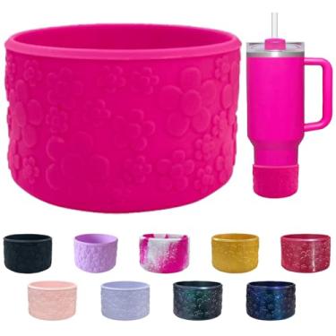 Imagem de Lnulyaciy Bota de silicone floral, para Stanley Cup 40/30/567 g, bota de silicone antiderrapante compatível com copos Hydroflask Boot de 340 a 680 g e mais garrafas, protetor inferior de 7,5 cm (rosa