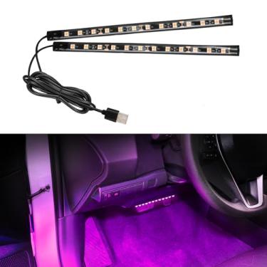 Imagem de Wuyaoyao Fita de LED para carro, lâmpadas de atmosfera interior de veículo de 12 V 24 LED com porta USB, luz noturna ambiente sob o painel, acessórios universais para carro (rosa, roxo, USB)
