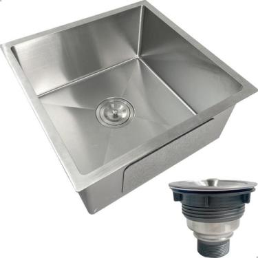 Imagem de Cuba Inox Gourmet 40x40 cm Quadrada De Embutir Sobrepor Bancada E Valv