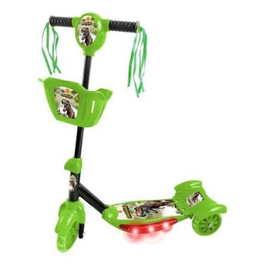 Imagem de Patinete Musical Verde Dinossauro 3 Rodas Luz Freio E Cesta - DM RADIC