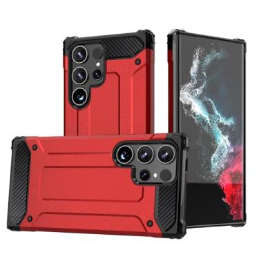Imagem de Capa à prova de choque vermelha, S25plus, HAO RIYLN para Samsung Galaxy S25 Ultra/S25 Plus/S25, capa rígida híbrida resistente à prova de choque com saída de calor