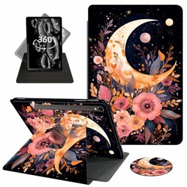 Imagem de ACWDMKH Capa para Samsung Galaxy Tab S9 FE 5G 10,9 polegadas/Galaxy Tab S9 11 polegadas 2023, rotação de 360 graus, suporte de couro PU, capa flip fina com abertura automática/hibernação, flor rosa e