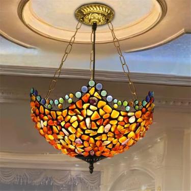 Imagem de OUFULA Luminária pendente contemporânea de vidro colorido americana retrô criatividade sala de estar restaurante quarto hotel villa corredor café lustre LED (L D40CM)