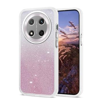 Imagem de Wousunly Compatível com Honor Magic 7 Lite capa com glitter à prova de choque, para Honor X9c capa de telefone de silicone transparente rosa camada dupla removível TPU e PC capa protetora fina (branca