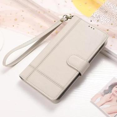 Imagem de HPQWN Para Galaxy A54 Mirror Wallet Flip Case Couro de Luxo (Para Galaxy A54/Bege)