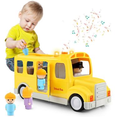 Imagem de Ônibus escolar de brinquedo Nicmore 2024 com luzes, sons e 5 figuras de 18 m ou mais